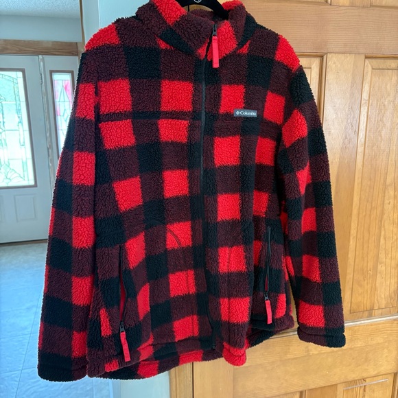 Columbia Jackets & Blazers - Columbia Women Red and Black Plaid Teddy Jacket XXL